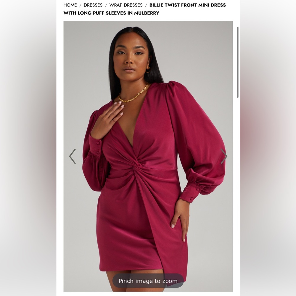 Long sleeve cranberry dress with front twist detail.